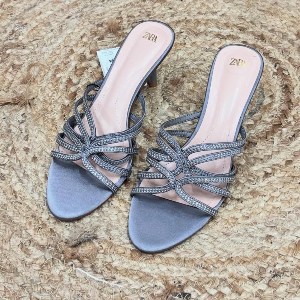 Zara Silver Strappy Heeled Sandals